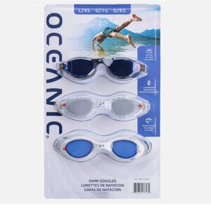 NEW! Oceanic Swim Goggles 3-Pack Large/XL One Size Fits Most  Anti-Fog UV
